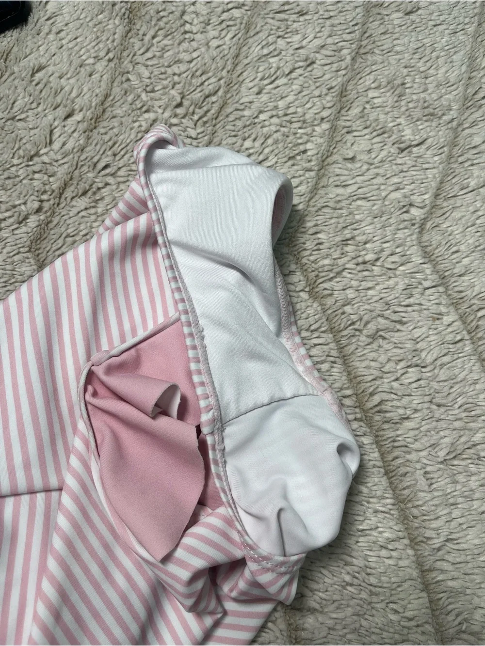Cecil & Lou Pink Striped Monogrammed Ruffle Swimsuit Size 7 (SCP / PSC)